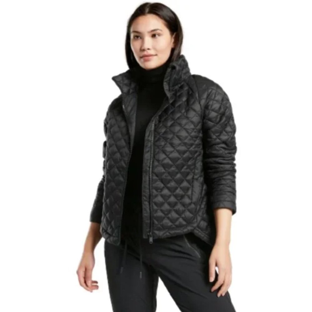 Athleta Whisper Featherless Coat Jacket Womens MP Black Quilted Parka Zip Up - Picture 3 of 17